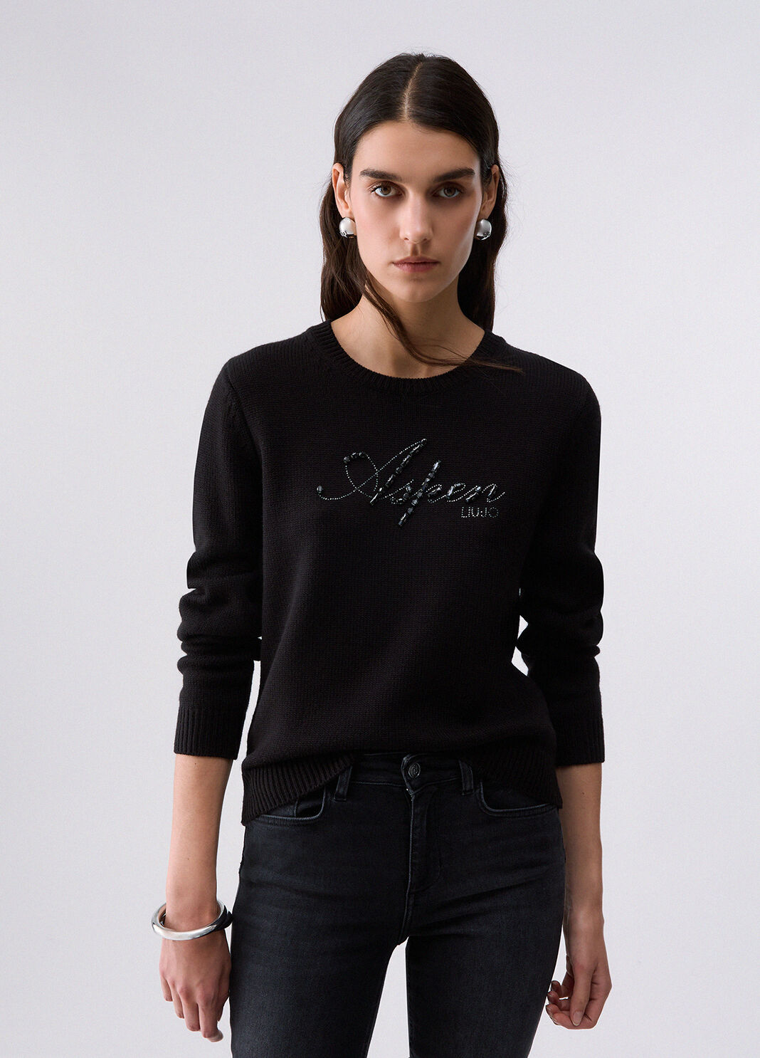 Sweater with Jewel Embroidery black Liu Jo - large image number 0