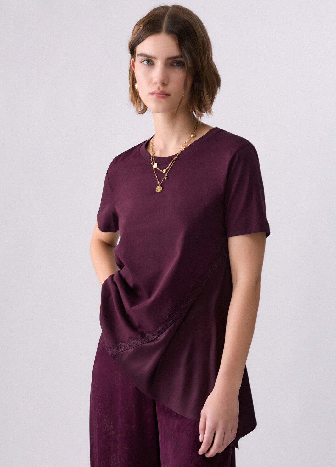 Bimaterial T-shirt aubergine Liu Jo - large image number 0