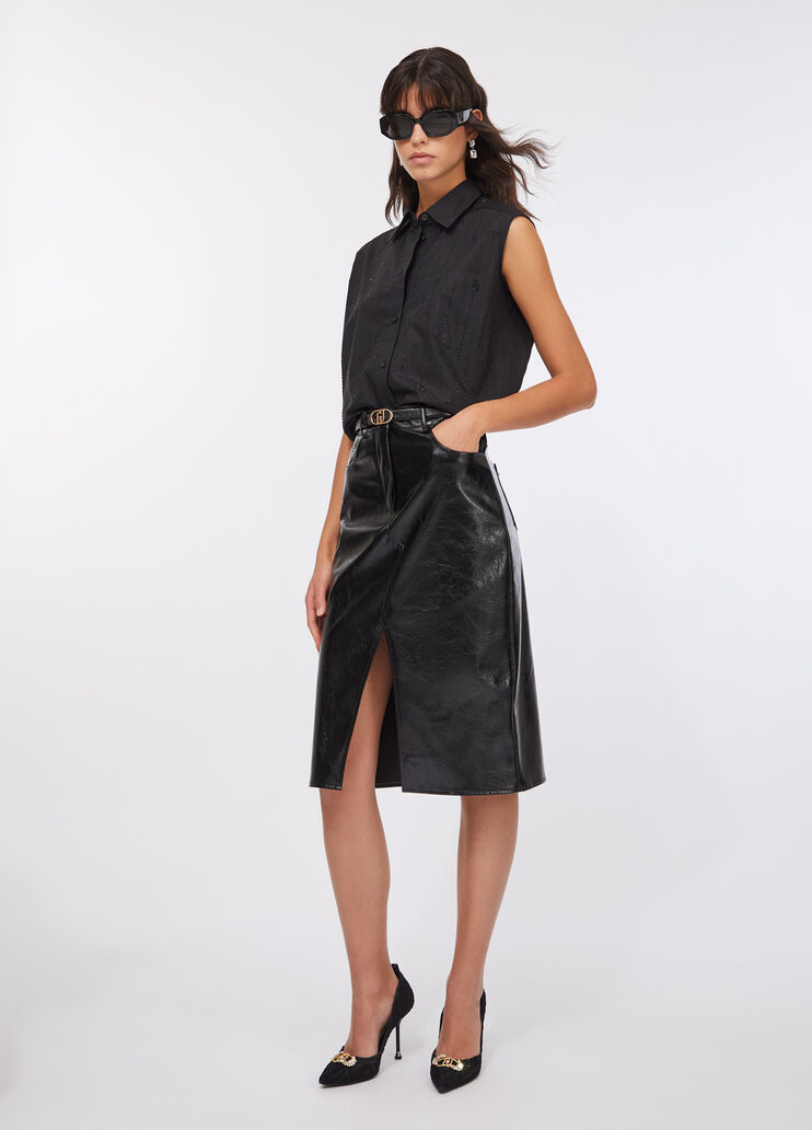 Cotton top with rhinestones black Liu Jo - large image number 5