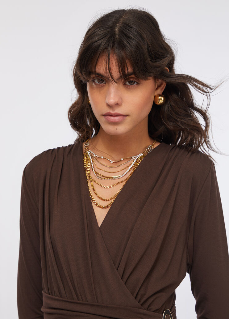 Short dress with logo detailing chocolate Liu Jo - large image number 4