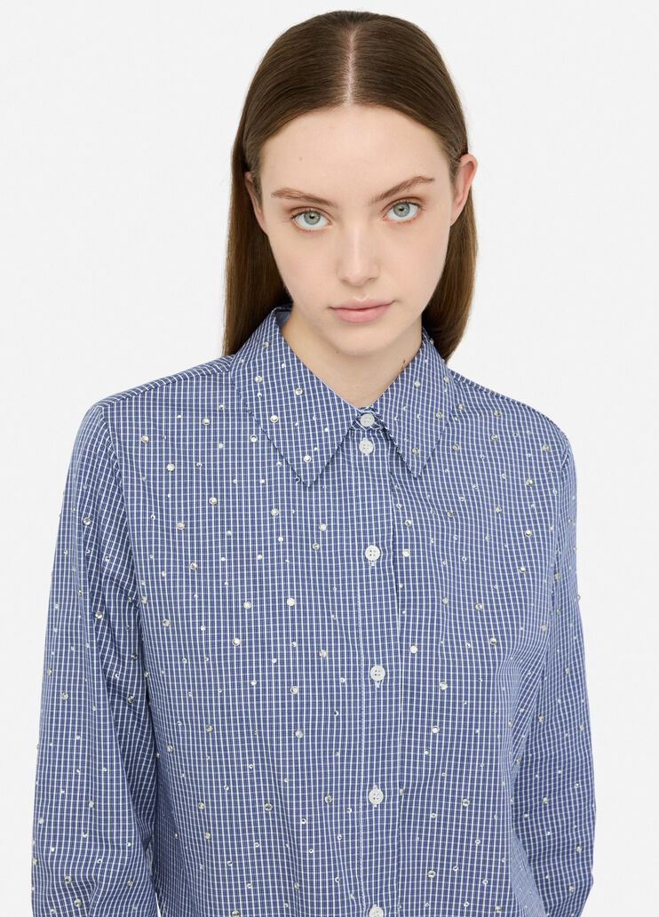 Poplin shirt with rhinestones blue check Liu Jo - medium Poplin shirt with rhinestones blue check Liu Jo - medium