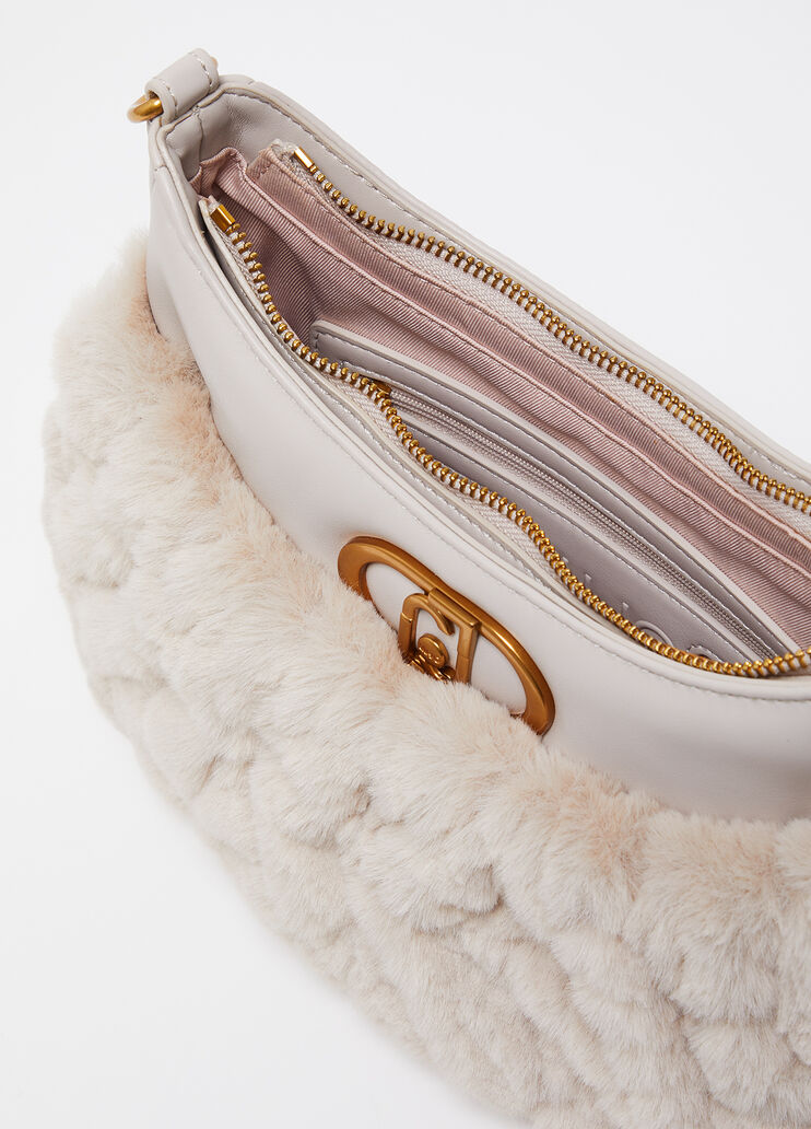 Medium hobo bag with faux fur beige Liu Jo - large image number 3