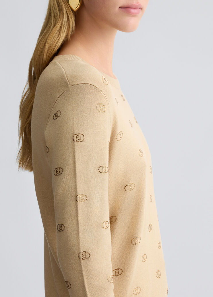 Top with logo and gemstones beige Liu Jo - large image number 3 Top with logo and gemstones beige Liu Jo - large image number 3