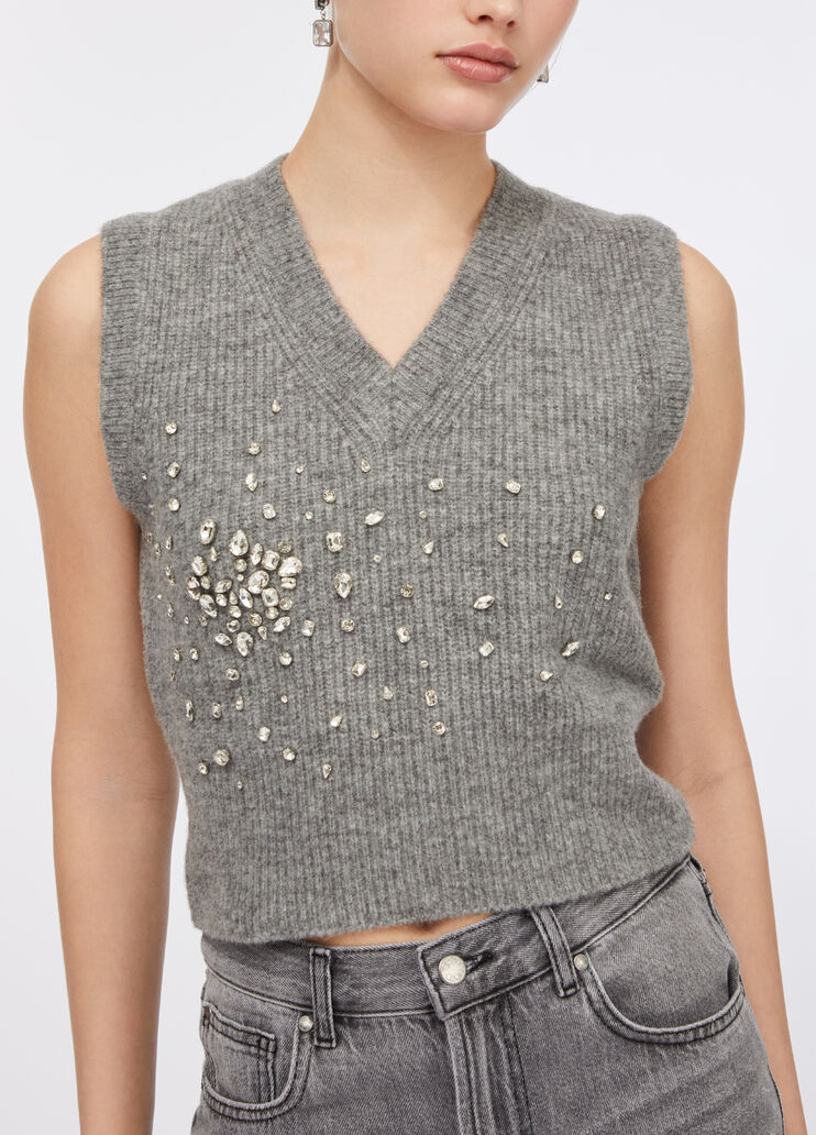 Шерстяной топ со стразами серый Liu Jo - large image number 3