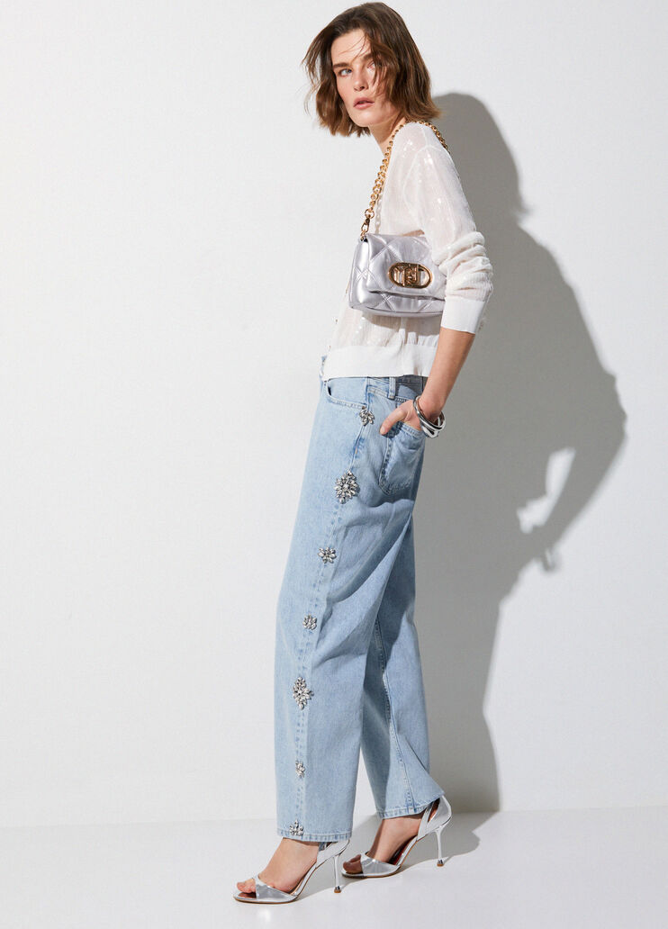 Vaqueros rectos con bordados joya denim azul Liu Jo - medium