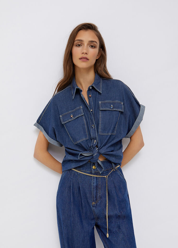 Джинсовая рубашка свободного силуэта синий деним Liu Jo - large image number 0