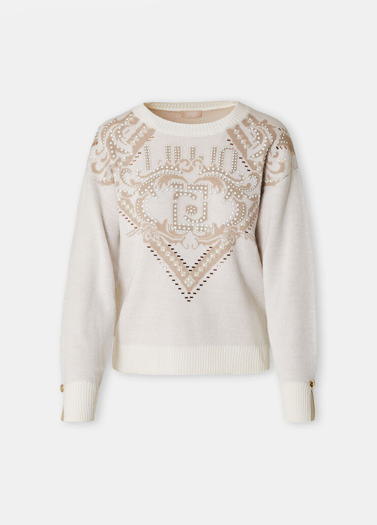 Pull jacquard en laine blanc Liu Jo - large image number 6