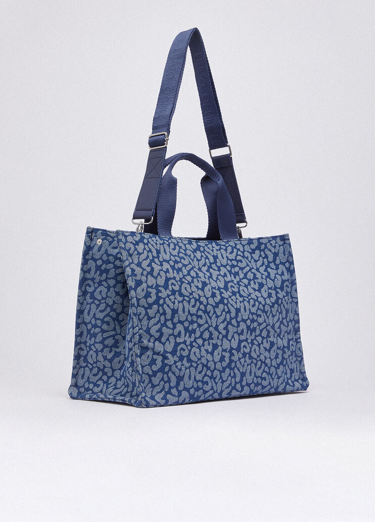 Large animal-print denim tote bag blue denim Liu Jo - large image number 3