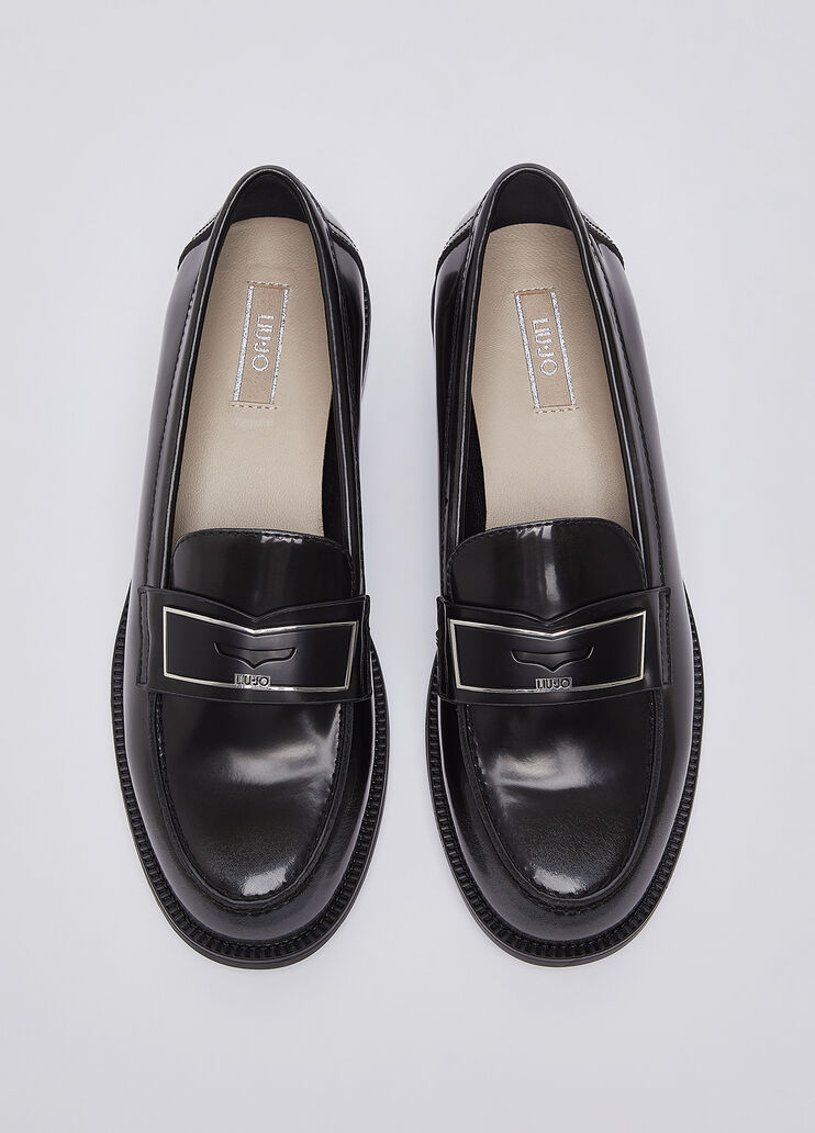 Brushed Leather Loafers black/grey Liu Jo - medium