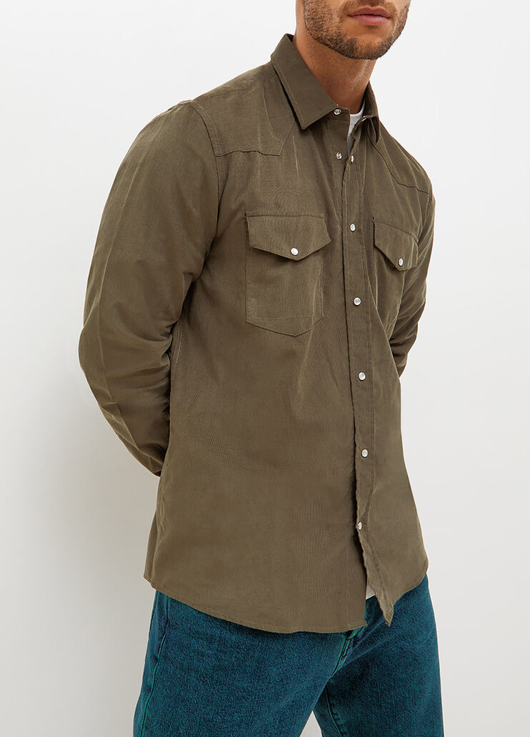 Chemise coupe régulière en velours vert militaire Liu Jo - large image number 0