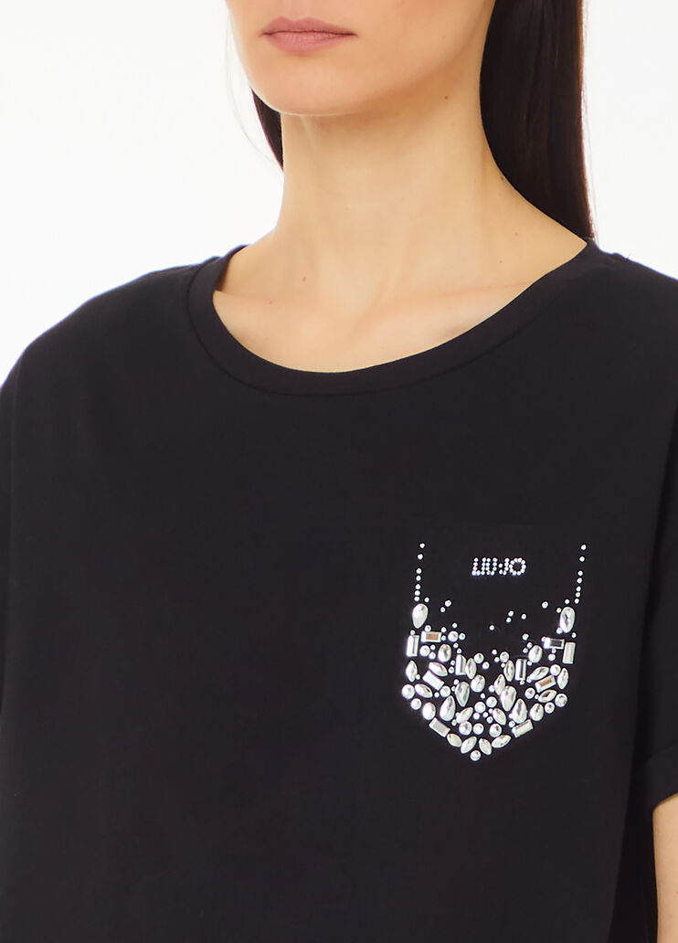 T-shirt with rhinestones black Liu Jo - large image number 2 T-shirt with rhinestones black Liu Jo - large image number 2