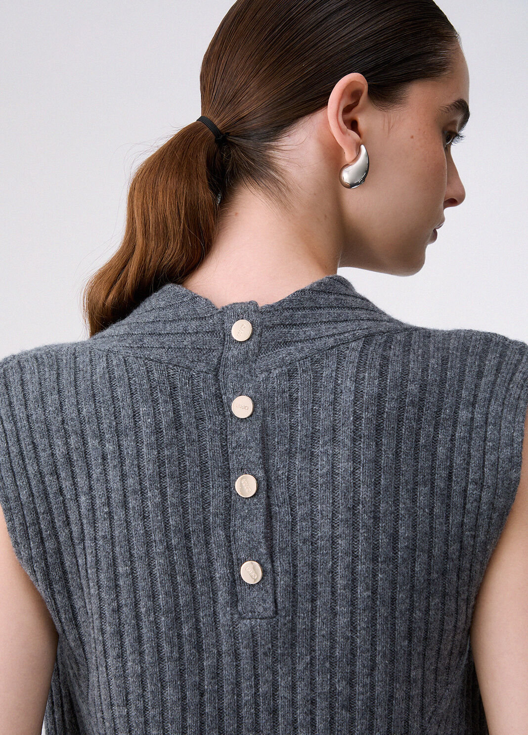 Top in wool a ribbed grey m&eacute;lange Liu Jo - large image number 4