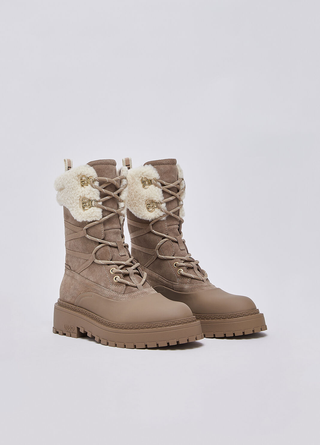 Schn&uuml;rboots aus Veloursleder mit Detail teddy Havanna Liu Jo - large image number 1