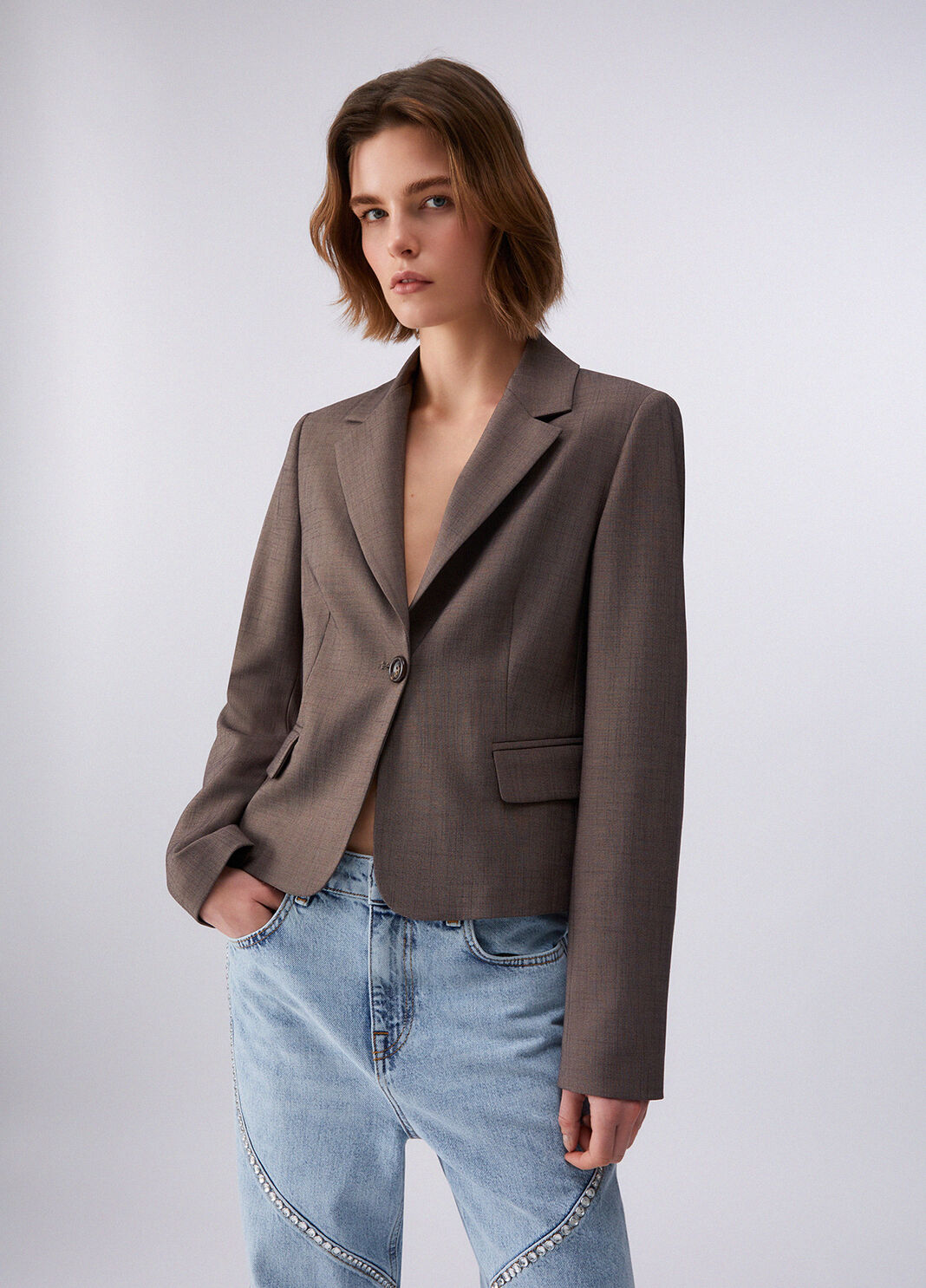 Slim-Fit-Blazer aus Melange-Stoff braun Liu Jo - large image number 0