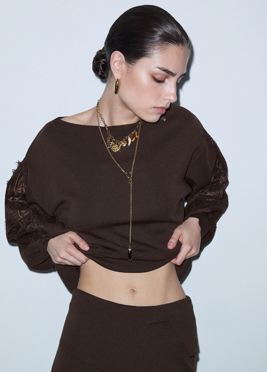 Sweater with lace inserts mocha Liu Jo - large image number 2