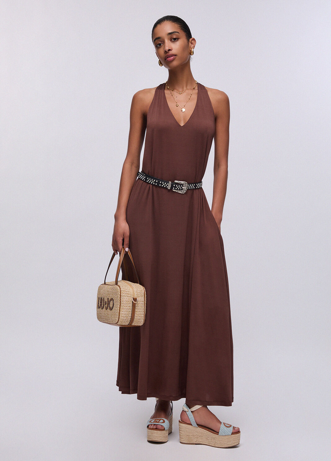 Langes Kleid aus gl&auml;nzendem Jersey Erde Liu Jo - large image number 5