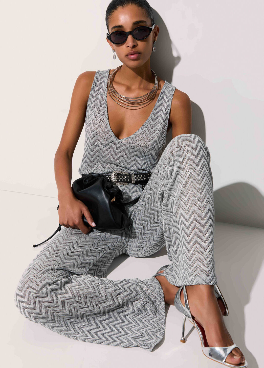 Chevron knit trousers grey Liu Jo - large image number 2