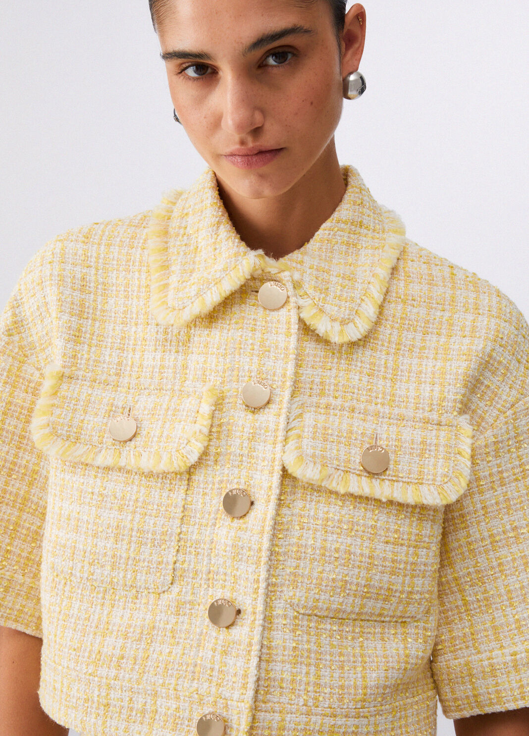 Giacca cropped in boucl&eacute; giallo Liu Jo - large image number 4