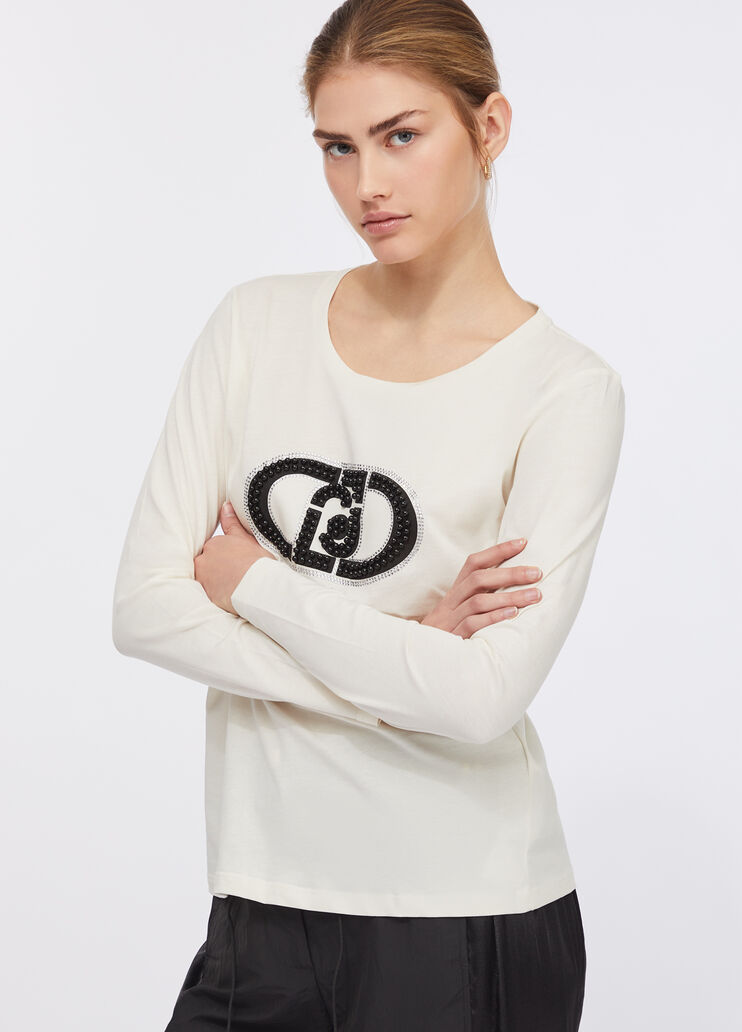 T-shirt en coton avec logo blanc Liu Jo - large image number 3