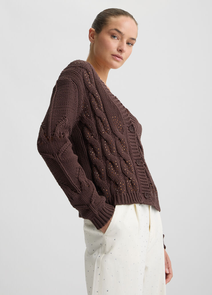 Cardigan with gemstones brown Liu Jo - large image number 3 Cardigan with gemstones brown Liu Jo - large image number 3