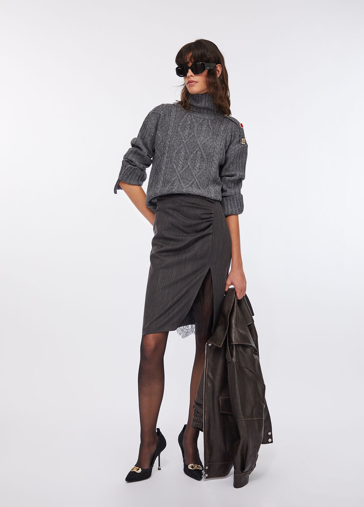 Rollkragenpullover aus Wolle mit Schmuckknöpfen Grau Liu Jo - large image number 5