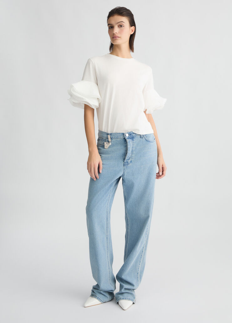 White T-shirt with flounced detailing white Liu Jo - large image number 5 White T-shirt with flounced detailing white Liu Jo - large image number 5