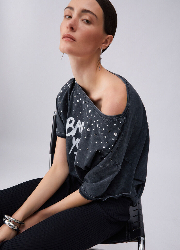 T-Shirt mit Print und Applikationen schwarz Liu Jo - medium