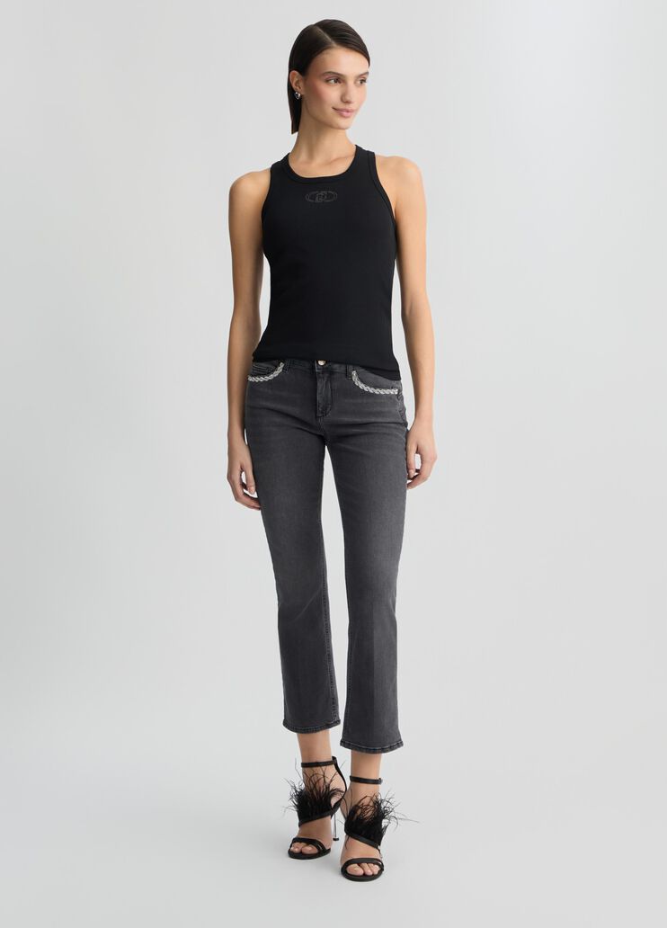 Black bootcut jeans with rhinestones black denim Liu Jo - large image number 5 Black bootcut jeans with rhinestones black denim Liu Jo - large image number 5