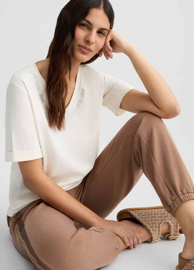 T-shirt with logo and gemstones white Liu Jo - large image number 4 T-shirt with logo and gemstones white Liu Jo - large image number 4