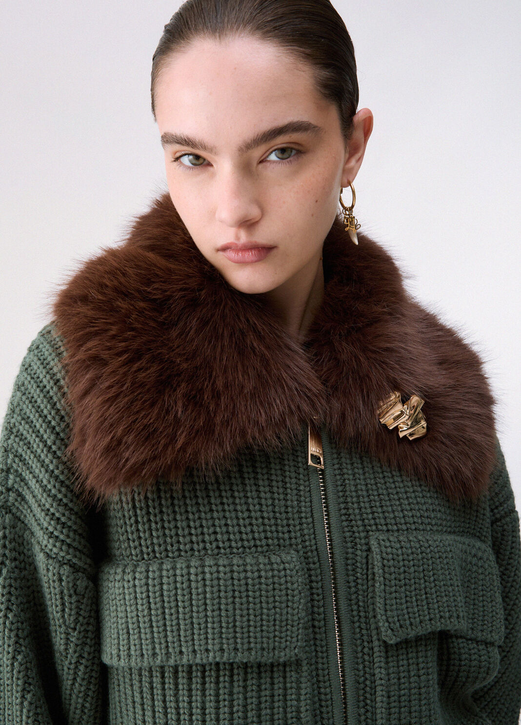 Wool bomber jacket with teddy collar dark green Liu Jo - large image number 4