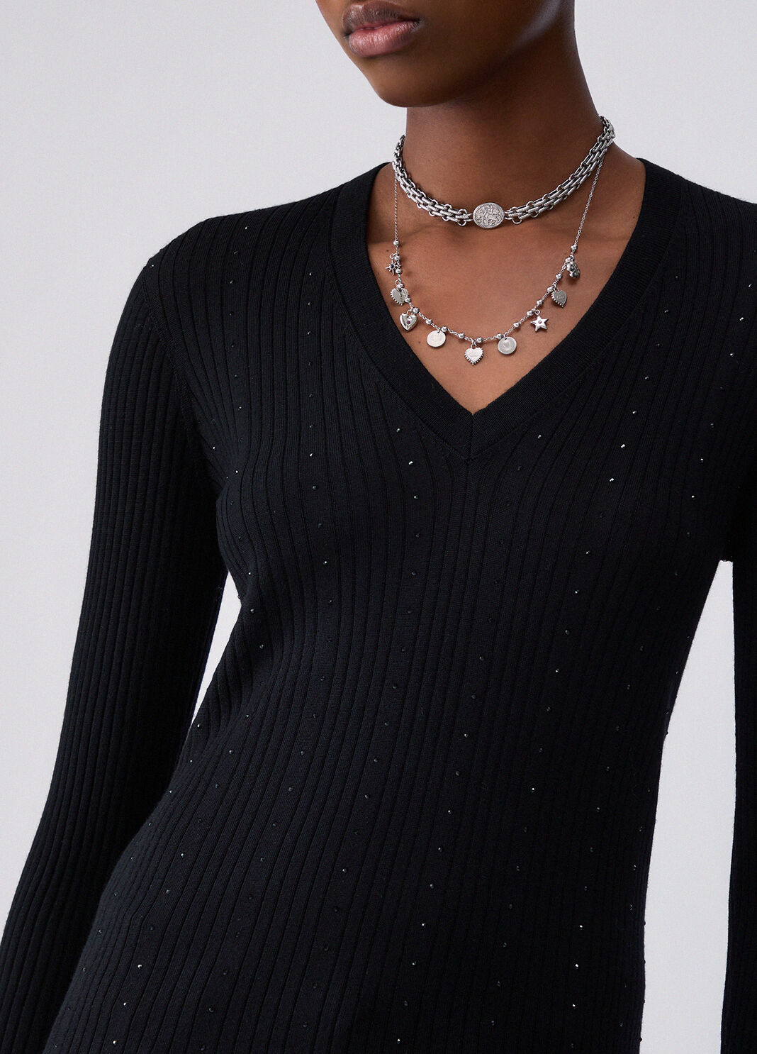 Maglia in lana con scollo a V nero Liu Jo - large image number 4