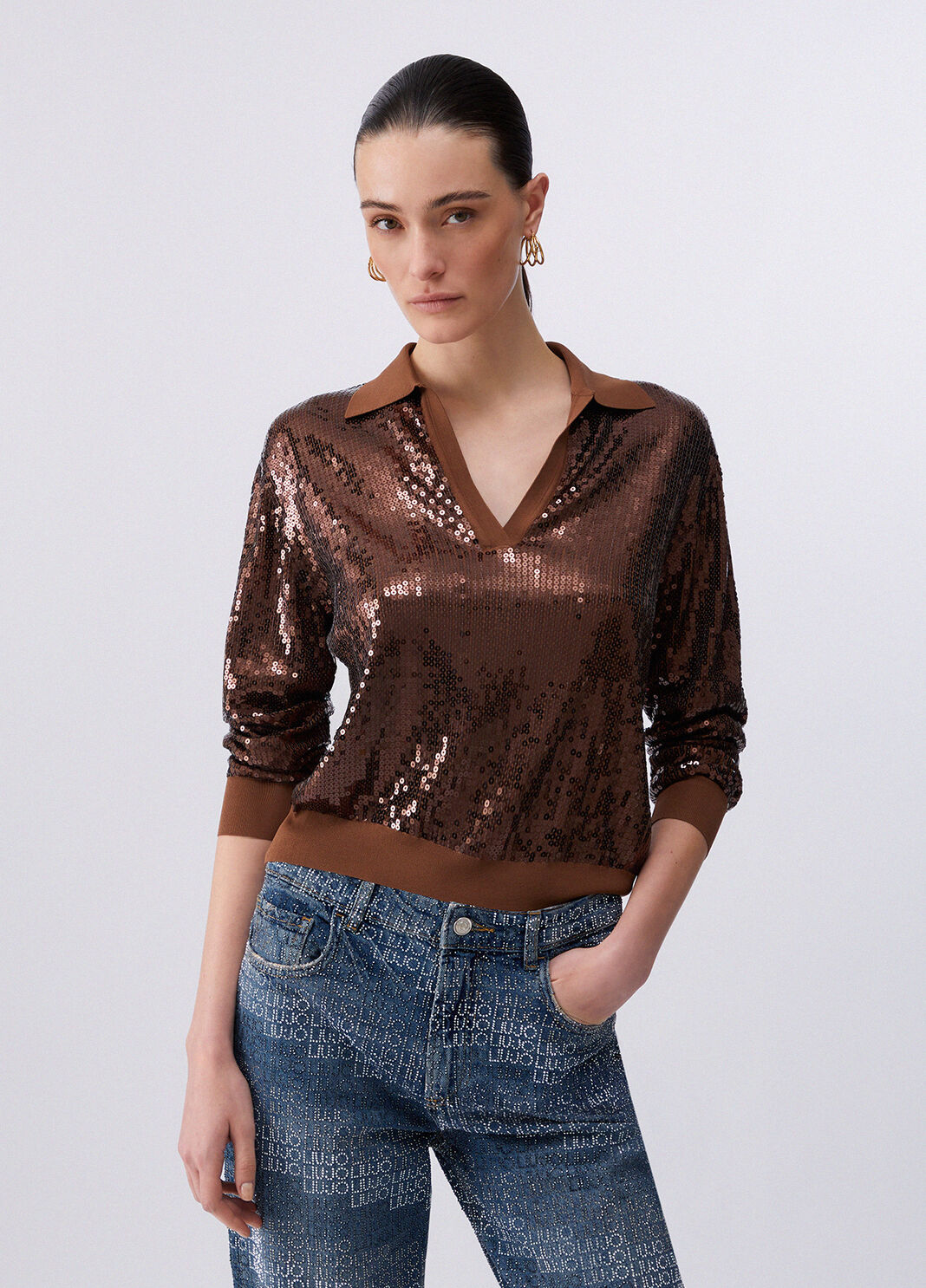 Jumper with sequins brown Liu Jo - large image number 0