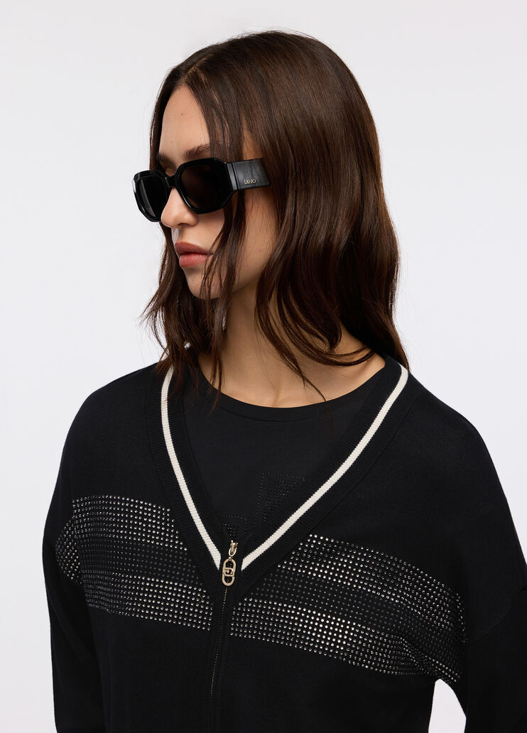 Zip-up cardigan with rhinestones black Liu Jo - medium