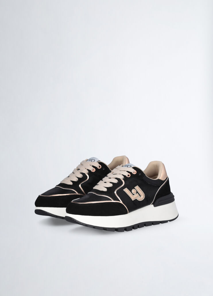Plateau-Sneaker aus Veloursleder und glänzendem Nylon Farbe 