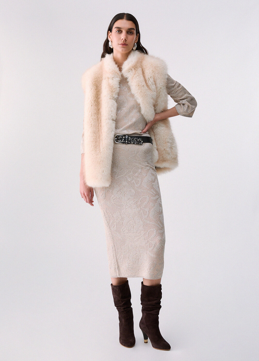 Faux Fur Vest with Belt cream Liu Jo - large image number 5