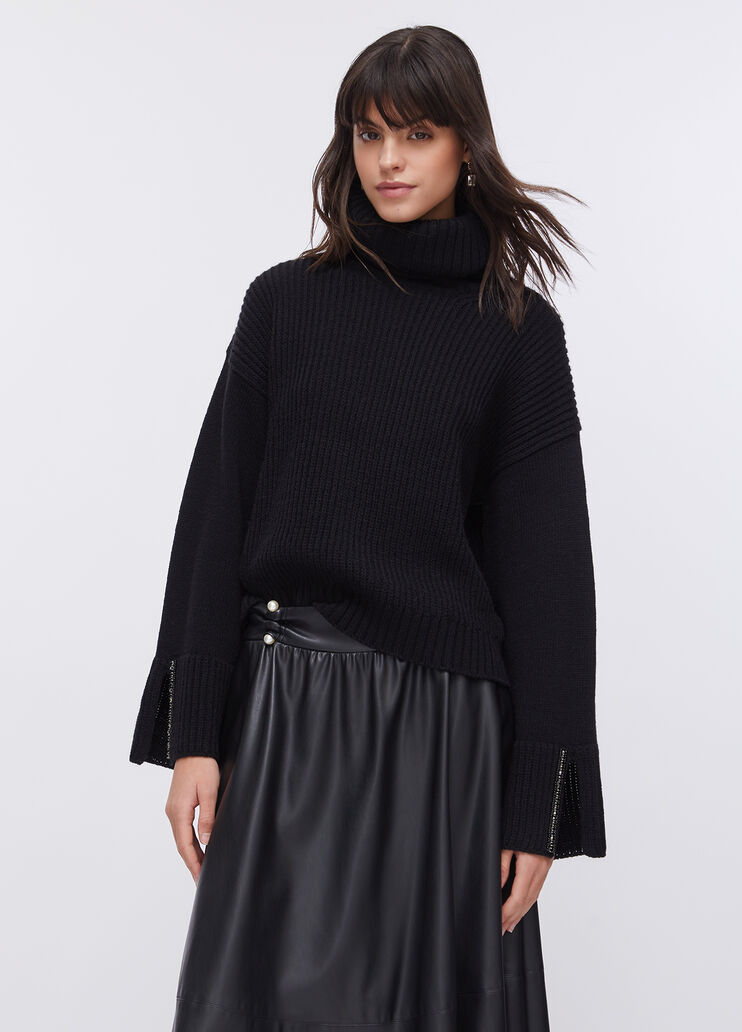 Wool polo-neck with gemstones black Liu Jo - medium