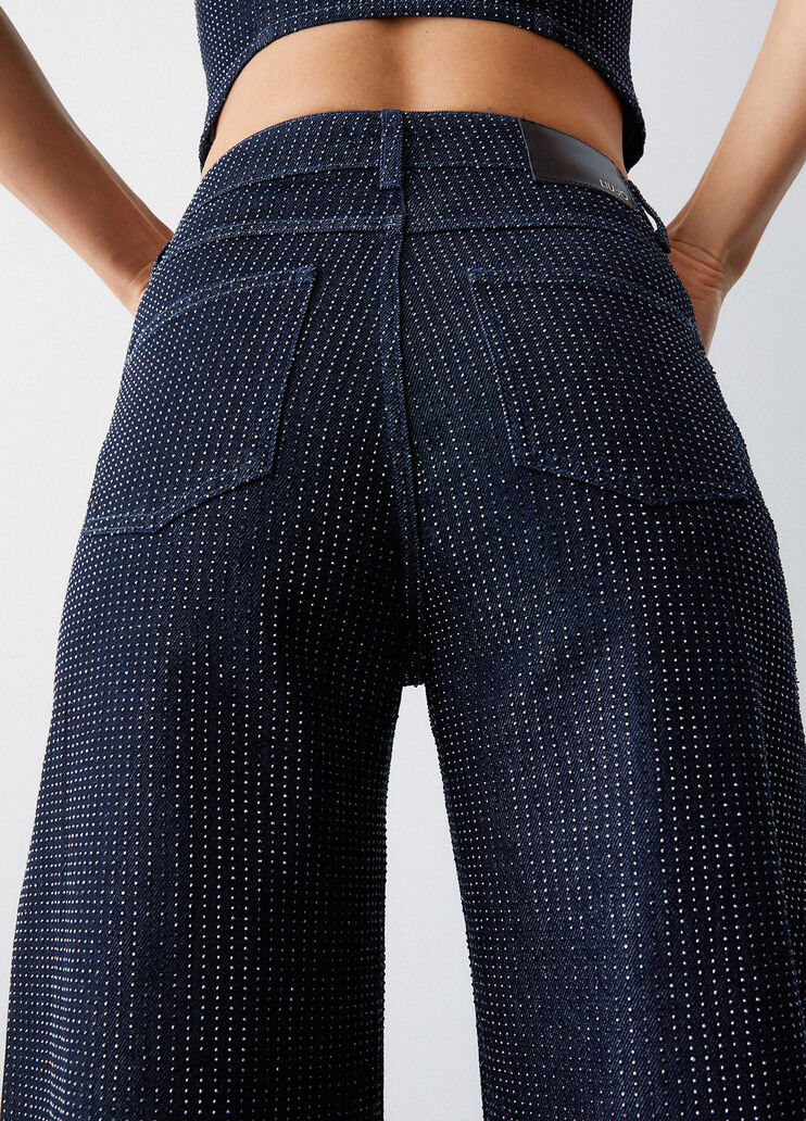 Palazzo-Jeans mit vollflächigem Strassbesatz Denimblau Liu Jo - medium