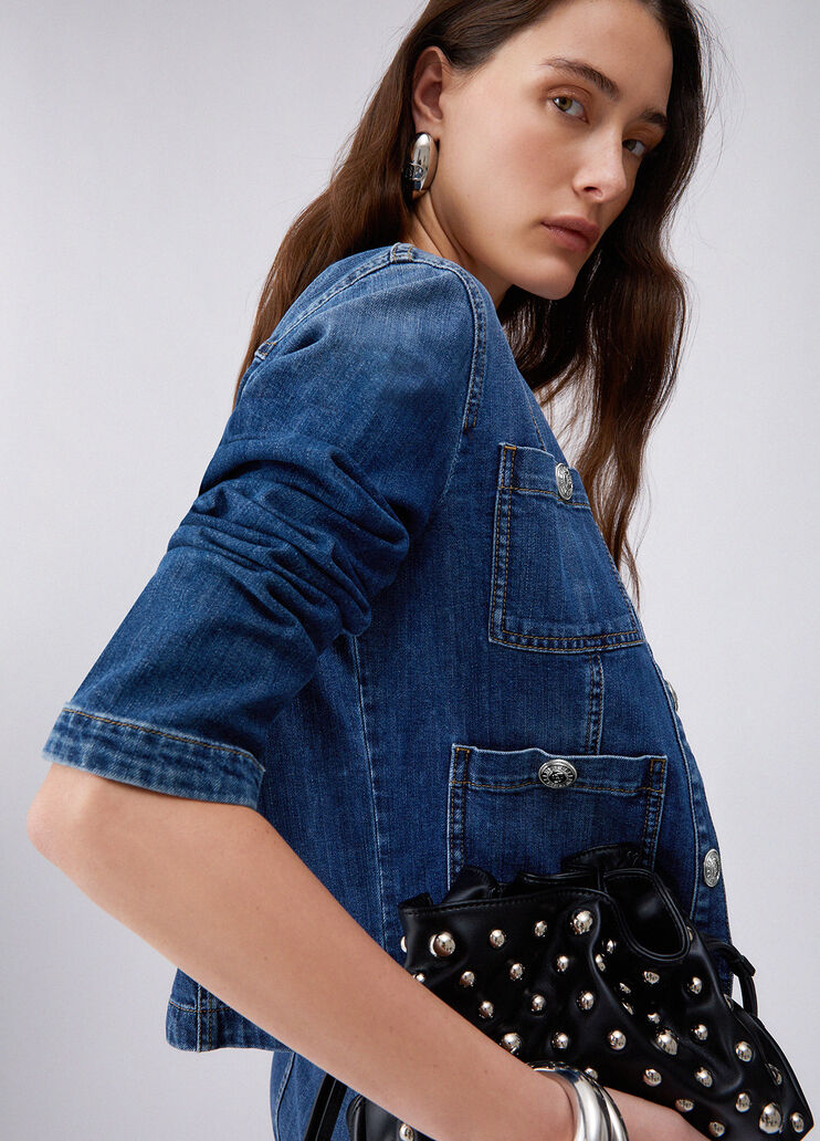 Denim jacket with logo buttons dark blue denim Liu Jo - large image number 3