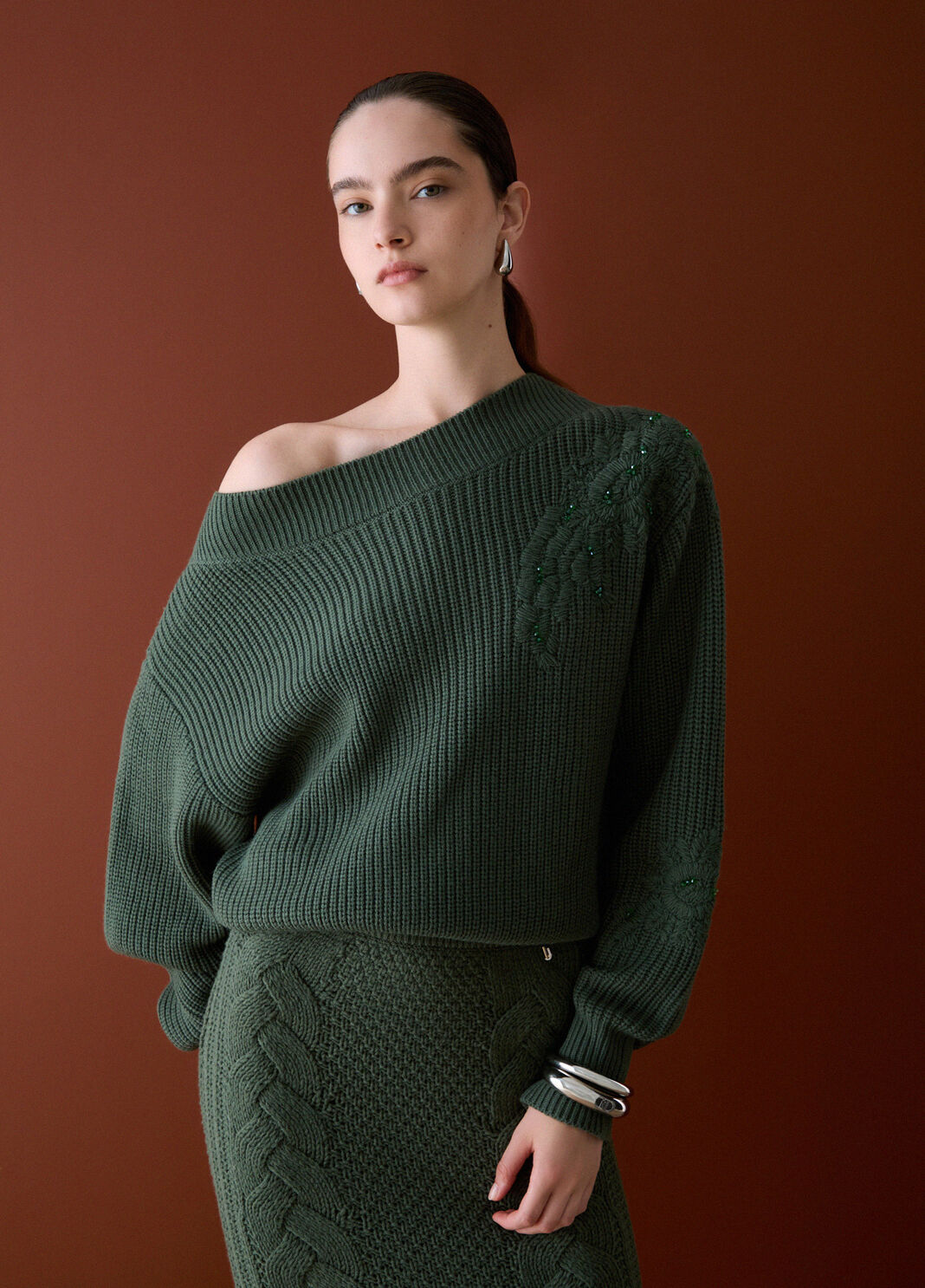 Wool Sweater with Embroidery dark green Liu Jo - large image number 2