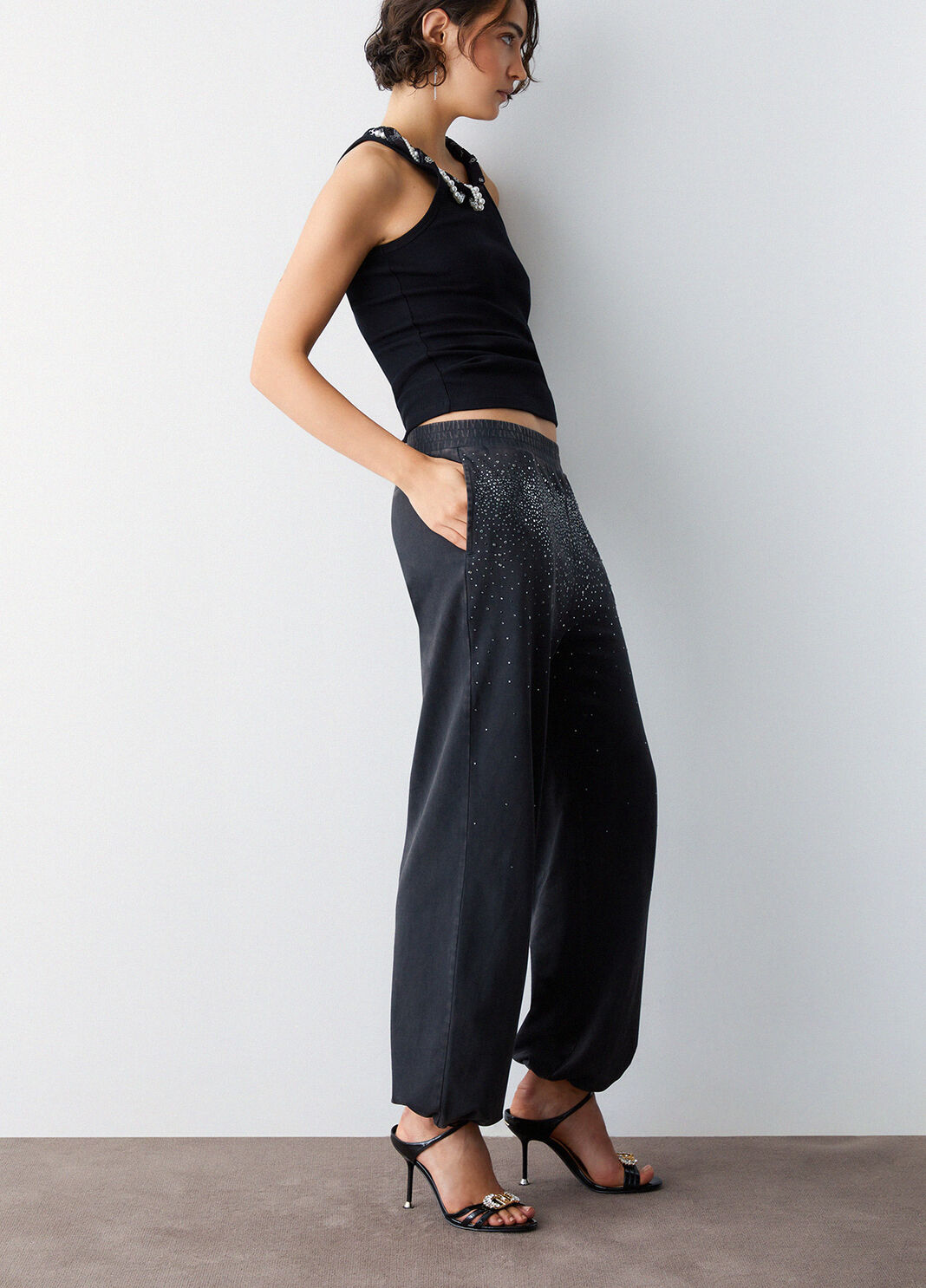 Verwaschene Jerseyhose mit Strass schwarz Liu Jo - large image number 2