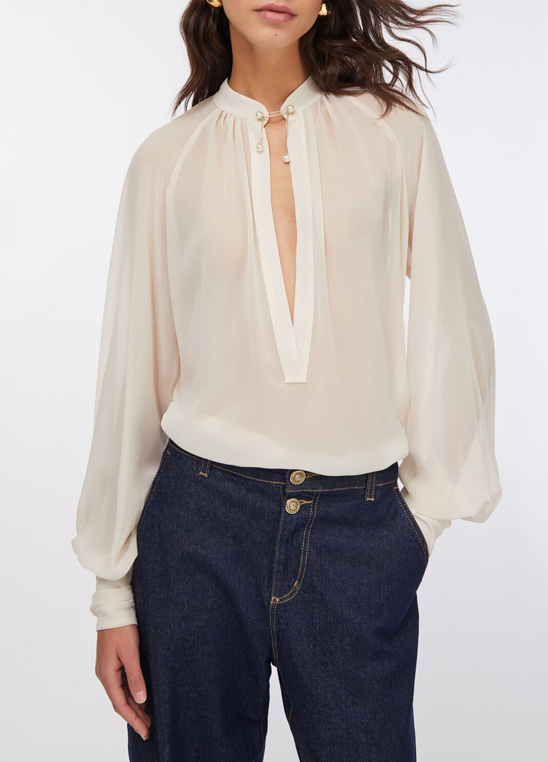 Blusa con dettaglio gioiello avorio Liu Jo - large image number 0