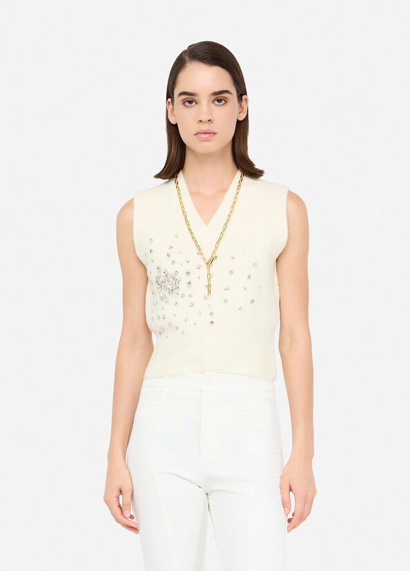 Wool top with gemstones white Liu Jo - large image number 0