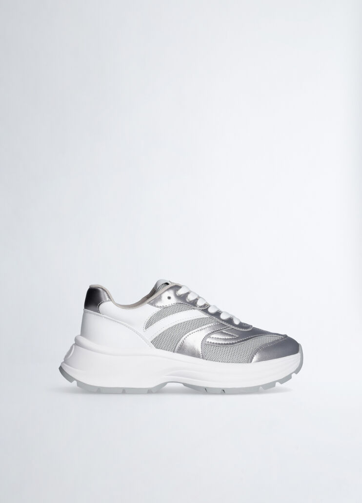 Leather and brighty mesh sneakers silver tone Liu Jo - medium Leather and brighty mesh sneakers silver tone Liu Jo - medium