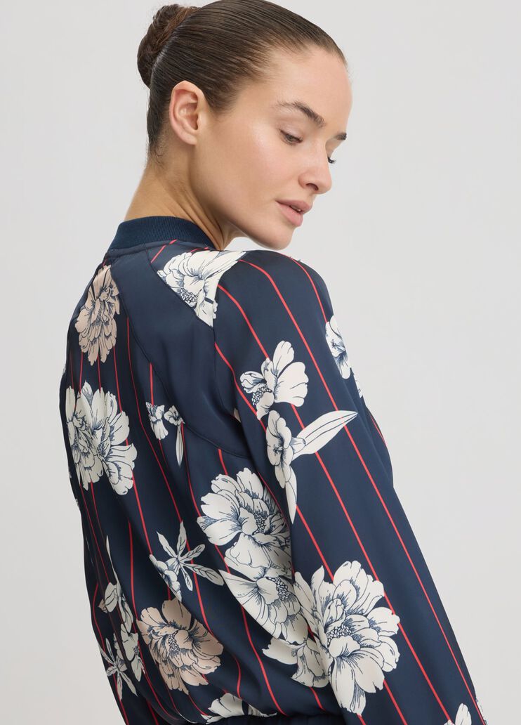 Printed satin bomber jacket dark blue/flowers Liu Jo - large image number 4 Printed satin bomber jacket dark blue/flowers Liu Jo - large image number 4