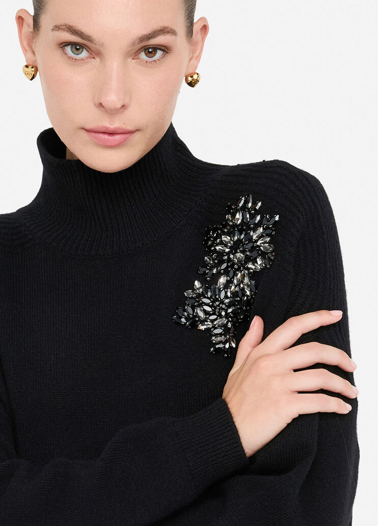 Pull 100 % laine avec broderies bijoux noir avec broderie Liu Jo - medium Pull 100 % laine avec broderies bijoux noir avec broderie Liu Jo - medium