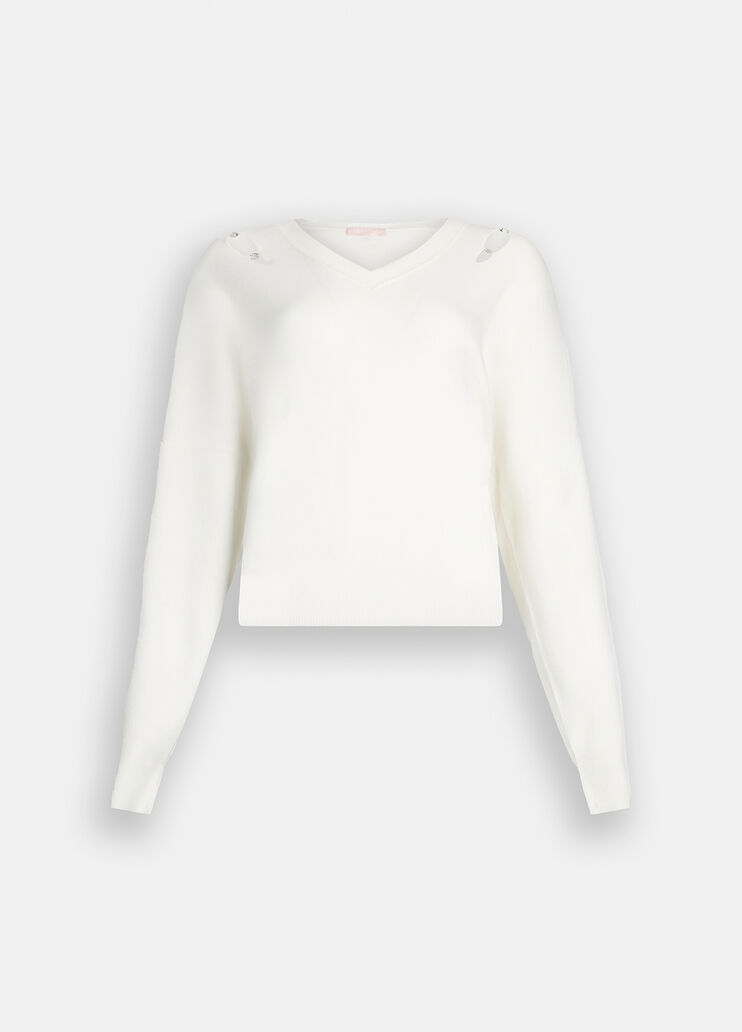 Maglia con castoni gioiello bianco lana Liu Jo - large image number 6 Maglia con castoni gioiello bianco lana Liu Jo - large image number 6