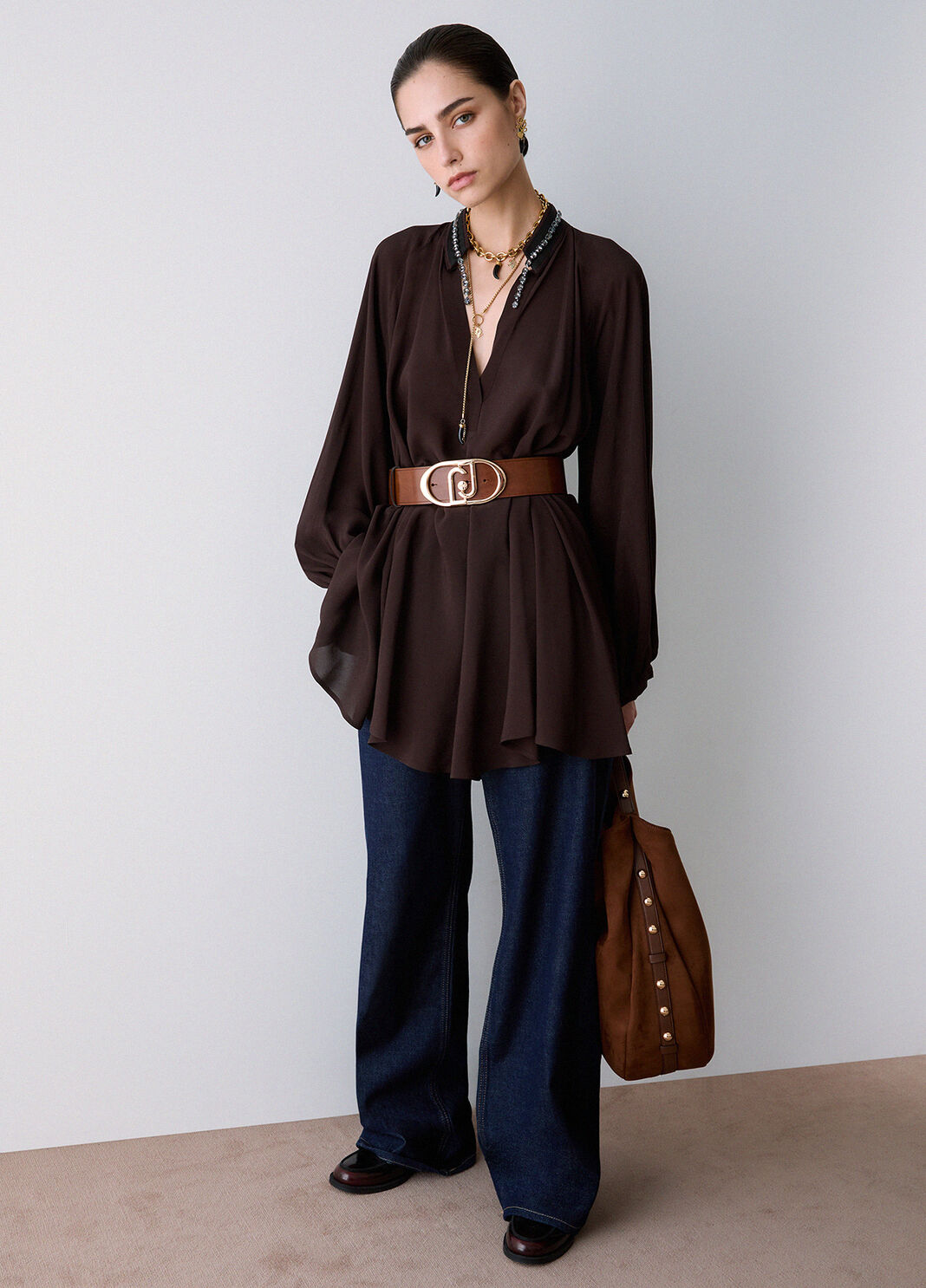 Short dress in georgette mocha Liu Jo - large image number 2
