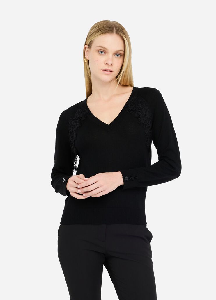 Pull en laine avec dentelle noir Liu Jo - large image number 0 Pull en laine avec dentelle noir Liu Jo - large image number 0