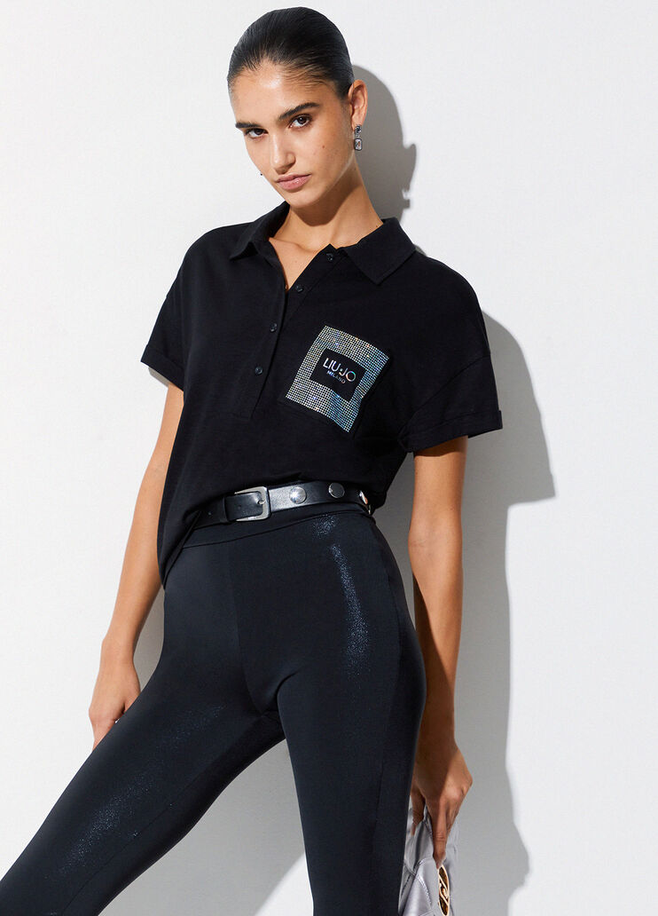 Polo con strass nero Liu Jo - medium