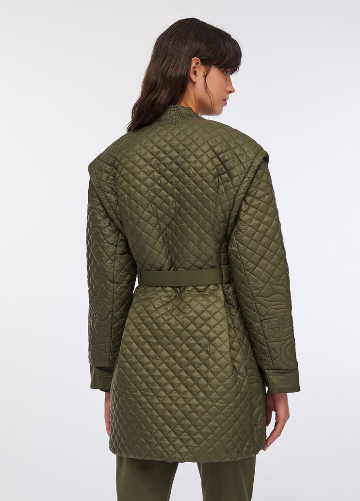 Quilted nylon coat with belt olive green Liu Jo - large image number 1